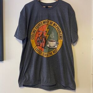 Gildan Dark Gray Graphic Tee with Yellow & Orange Emblem